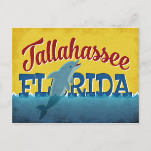 Cartão Postal Tallahassee Flórida Golfinho Viagem Retro Vintage