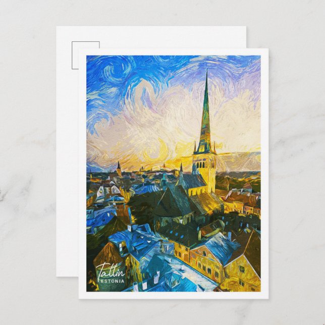Cartão Postal Tallin Estônia Belo Quadro de Paisagem a óleo (Frente/Verso)