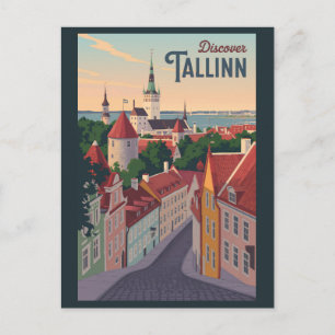 Cartão Postal Tallinn Estônia Ilustração Viagem Art Vintage