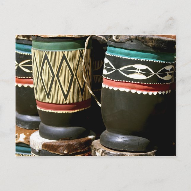 Cartão Postal Tambores entalhados à mão, Livingston, Zâmbia (Frente)