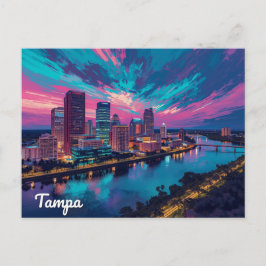 Cartão Postal Tampa Florida Skyline Night Art