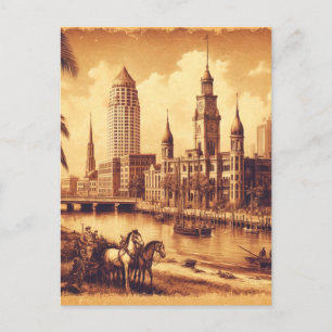 Cartão Postal Tampa, Flórida Vintage, Viagem de pintura antiga