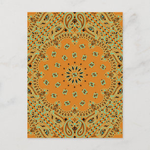 Cartão Postal Tan Brown Paisley Western Bandana Scarf Impressão