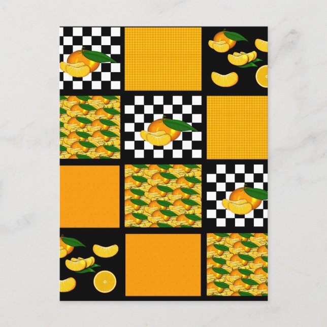 Cartão Postal Tangerina e Xadrez em Patchwork (Frente)