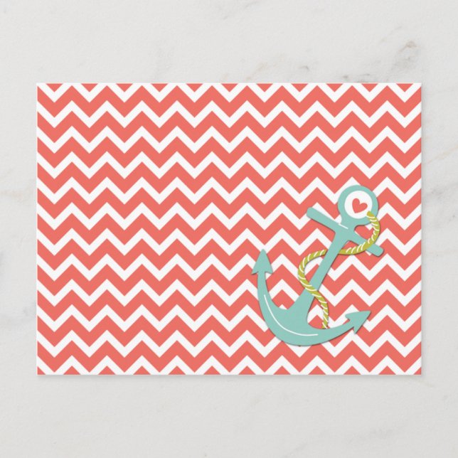 Cartão Postal Tangerine Chevron Zigzag Teal Anchor All-Occasion (Frente)