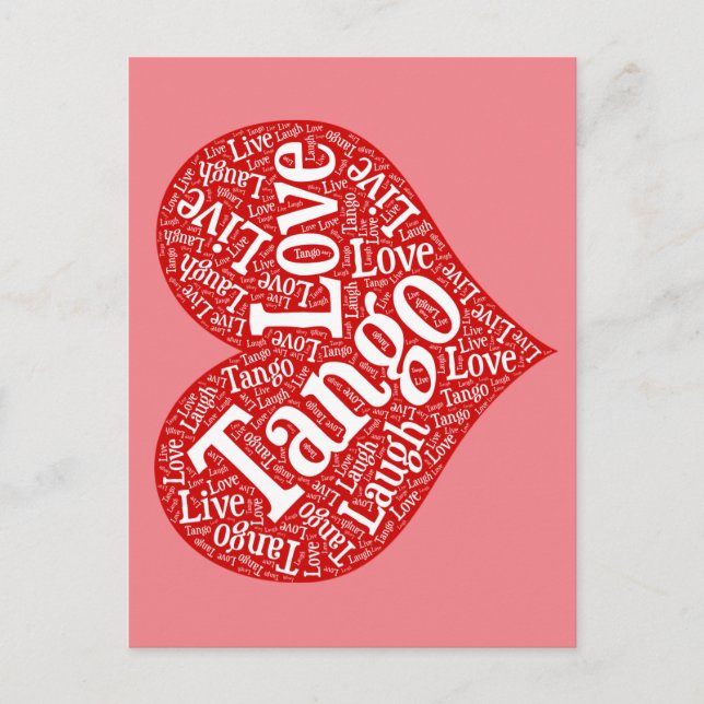 Cartão Postal Tango Love Live and Laugh Red Heart Word Art (Frente)