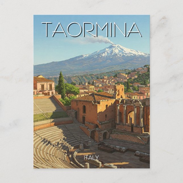 Cartão Postal Taormina Itália Monte Etna (Frente)