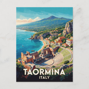 Cartão Postal Taormina Itália Teatro Grego Cena de Viagem 🏛️