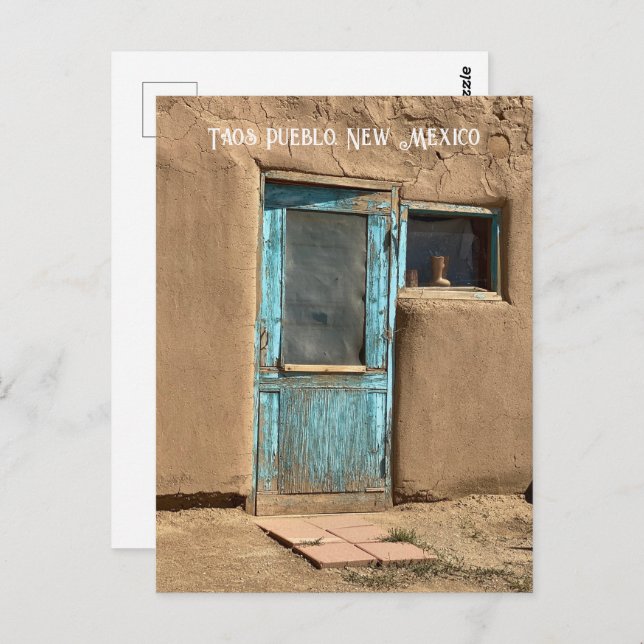 Cartão Postal Taos Pueblo Fotografia da Porta Turquesa (Frente/Verso)