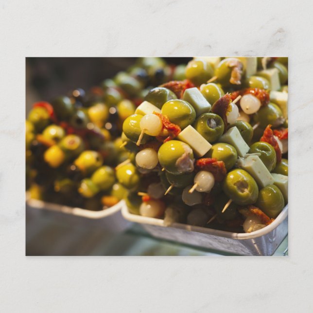 Cartão Postal Tapas feitas com azeitonas recheadas (Frente)