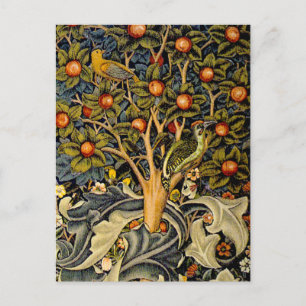 Cartão Postal Tapeçaria Pica-Pau de William Morris Design Azul