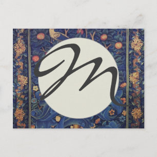 Cartão Postal Tapeçaria Pica-Pau de William Morris Design Azul