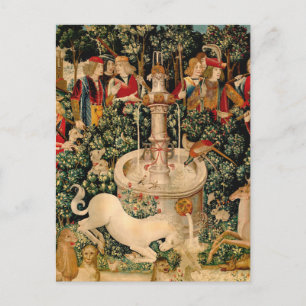 Cartão Postal Tapeçarias de Unicórnio Medieval Impressas: Met Cl