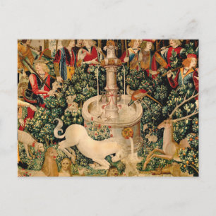 Cartão Postal Tapeçarias de Unicórnio Medieval Impressas: Met Cl