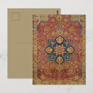 Cartão Postal Tapete Persa Asiático Kashan em Ouro Vermelho