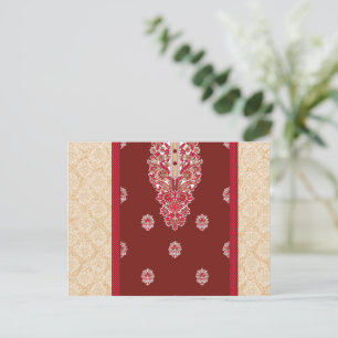 Cartão Postal tapete vermelho e bege com borda vermelha