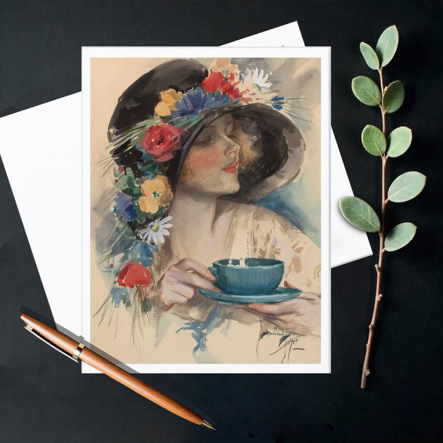 Cartão Postal Tarde Tea, Harrison Fisher (Criador carregado)