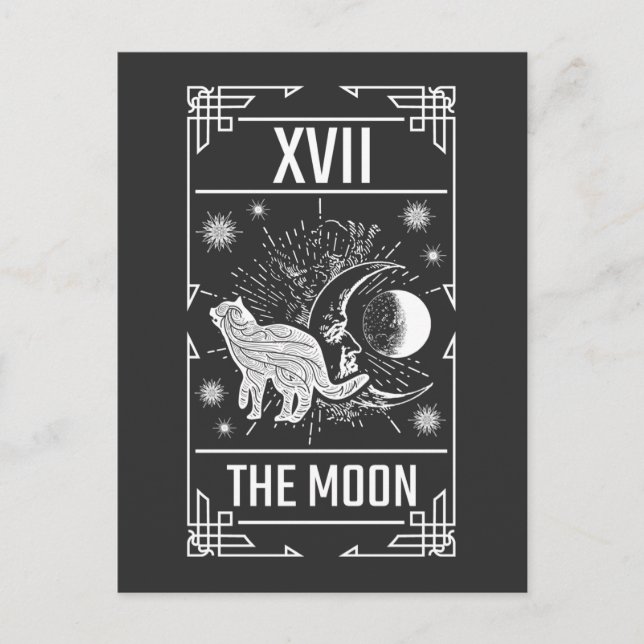 Cartão Postal Tarot Card Crescent Moon Occult Cat Gothic Witt (Frente)