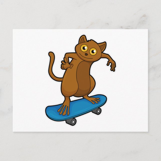 Cartão Postal Tarsier como Skater com Skateboard (Frente)