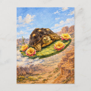 Cartão Postal Tartaruga aquarela voando em uma almofada de cacto