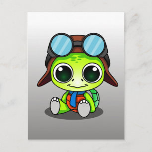 Cartão Postal Tartaruga Aviadora Fofa Chibi