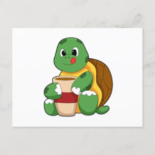 Cartão Postal Tartaruga com xícara de café