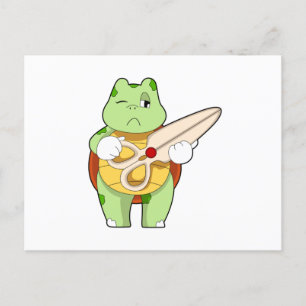 Cartão Postal Tartaruga como cabeceira com tesoura