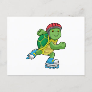 Cartão Postal Tartaruga como Patinador com patins em linha e cap