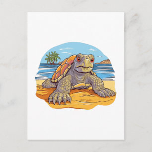 Cartão Postal Tartaruga desenho animado praia