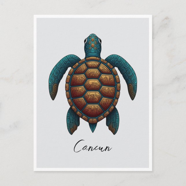 Cartão Postal Tartaruga design de Cancun Mayan (Frente)