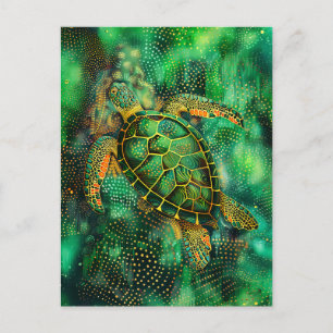 Cartão Postal Tartaruga do Mar Verde no Estilo de Arte Dot Abori