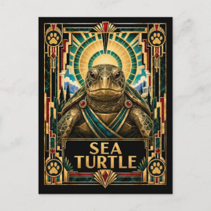 Cartão Postal Tartaruga Marinha, Arte Deco Vida Selvagem