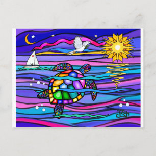 Cartão Postal Tartaruga marinha (azul / rosa)