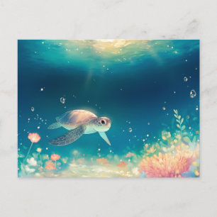 Cartão Postal Tartaruga Marinha Caprichosa em Oceano Luminoso
