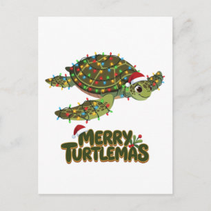 Cartão Postal Tartaruga Marinha Chapéu do Papai Noel Luzes de Na