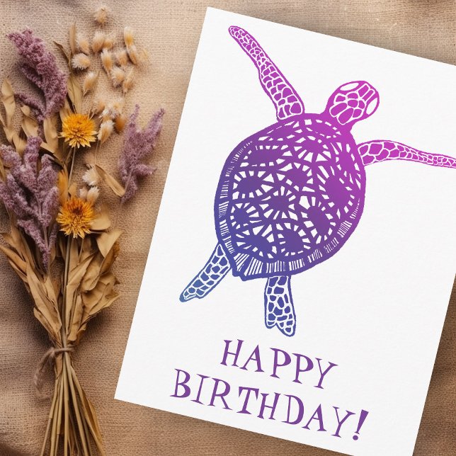 Cartão Postal Tartaruga Marinha HAPPY BIRTHDAY! Roxo (Sea Turtle Tortoise HAPPY BIRTHDAY! Purple Postcard
)