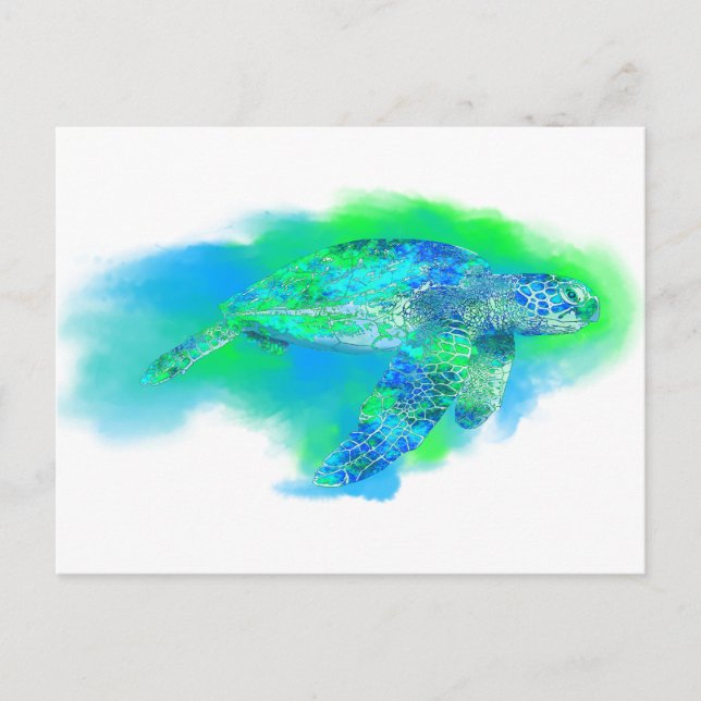 Cartão Postal Tartaruga Marinha Nadando (Frente)
