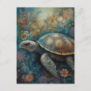 Cartão Postal Tartaruga marinha nas flores