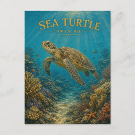 Cartão Postal Tartaruga Marinha Recife Tropical Aquarela GeoSaga