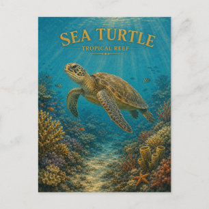 Cartão Postal Tartaruga Marinha Recife Tropical Aquarela GeoSaga