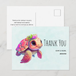 Cartão Postal Tartaruga Marinha Rosa Caprichosa & Fofa Obrigada