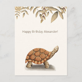 Cartão Postal Tartaruga Marrom Fofa Aniversário Personalizado