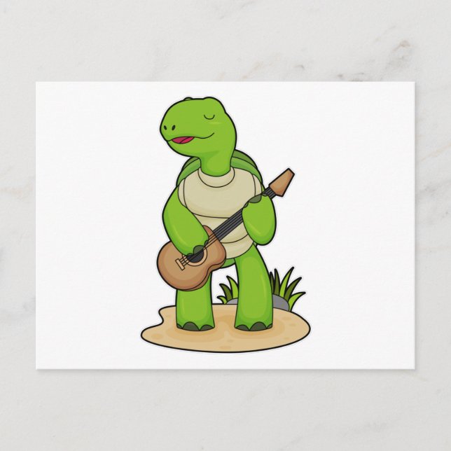 Cartão Postal Tartaruga Músico Música de Guitarra (Frente)