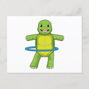 Cartão Postal Tartaruga na academia com pneus de ginástica