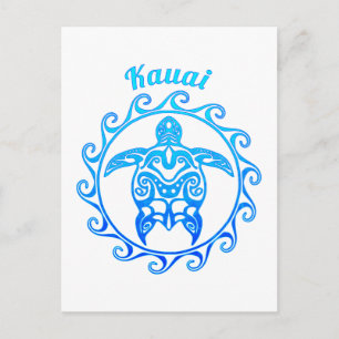 Cartão Postal Tartaruga Tribal Azul Oceano Kauai