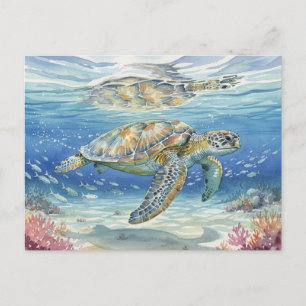 Cartão Postal Tartarugas Marinhas de Kauai Submersas no mar