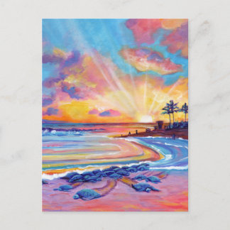 Cartão Postal Tartarugas marinhas em Poipu Beach Kauai em Sunset