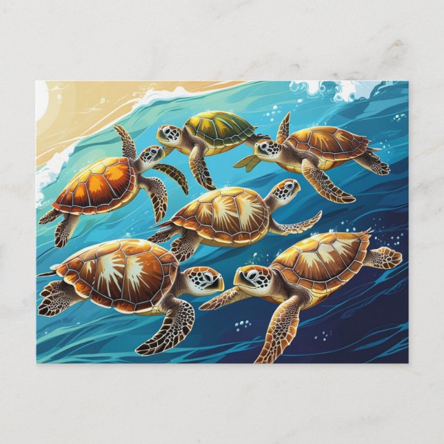 Cartão Postal Tartarugas Marítimas Jogando No Oceano (Frente)