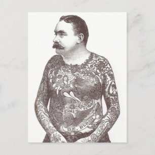 Cartão Postal Tattooed Victorian Guy with Moustache