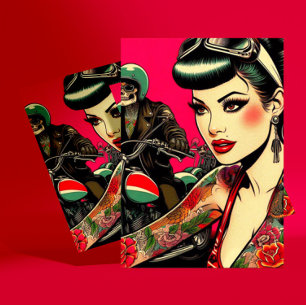 Cartão Postal Tatuagem Biker Girl
